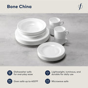 Saterna Bone China 16 Piece Dinnerware Set by Fortessa – Service for 4, Bone China, White, Pack of 16, Model 16PPS-SATERNA