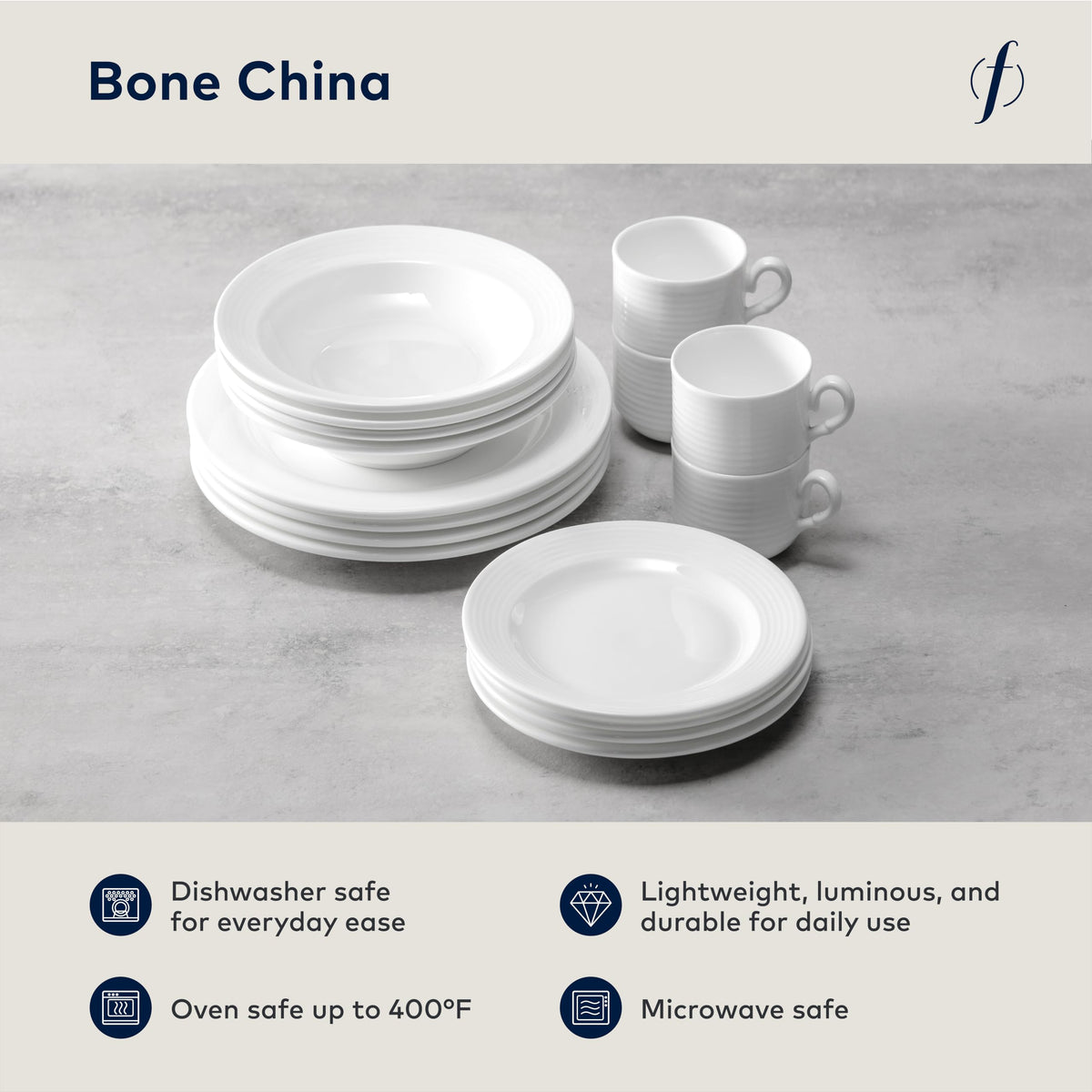 Saterna Bone China 16 Piece Dinnerware Set by Fortessa – Service for 4, Bone China, White, Pack of 16, Model 16PPS-SATERNA