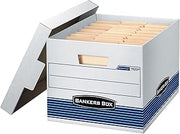 Bankers Box 4-Pack Medium-Duty File Storage Boxes, Letter/Legal, FastFold | Speed through filing with FastFold setup, sturdy stacking, reinforced handles, and dependable document protection.