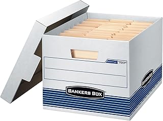 Bankers Box 4-Pack Medium-Duty File Storage Boxes, Letter/Legal, FastFold | Speed through filing with FastFold setup, sturdy stacking, reinforced handles, and dependable document protection.