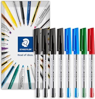 STAEDTLER stick 430M Ballpoint Pen - 0.5mm Medium Point - Pack of 8 in Envelope Packaging (Black, Blue, Red, Green)