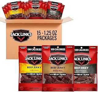 Jack Link's Beef Jerky Variety Pack - Original, Teriyaki & Peppered - (15 Pack) 1.25 oz Bags - Ready to Eat Real Meat Protein Snacks - Made with 100% Real Beef