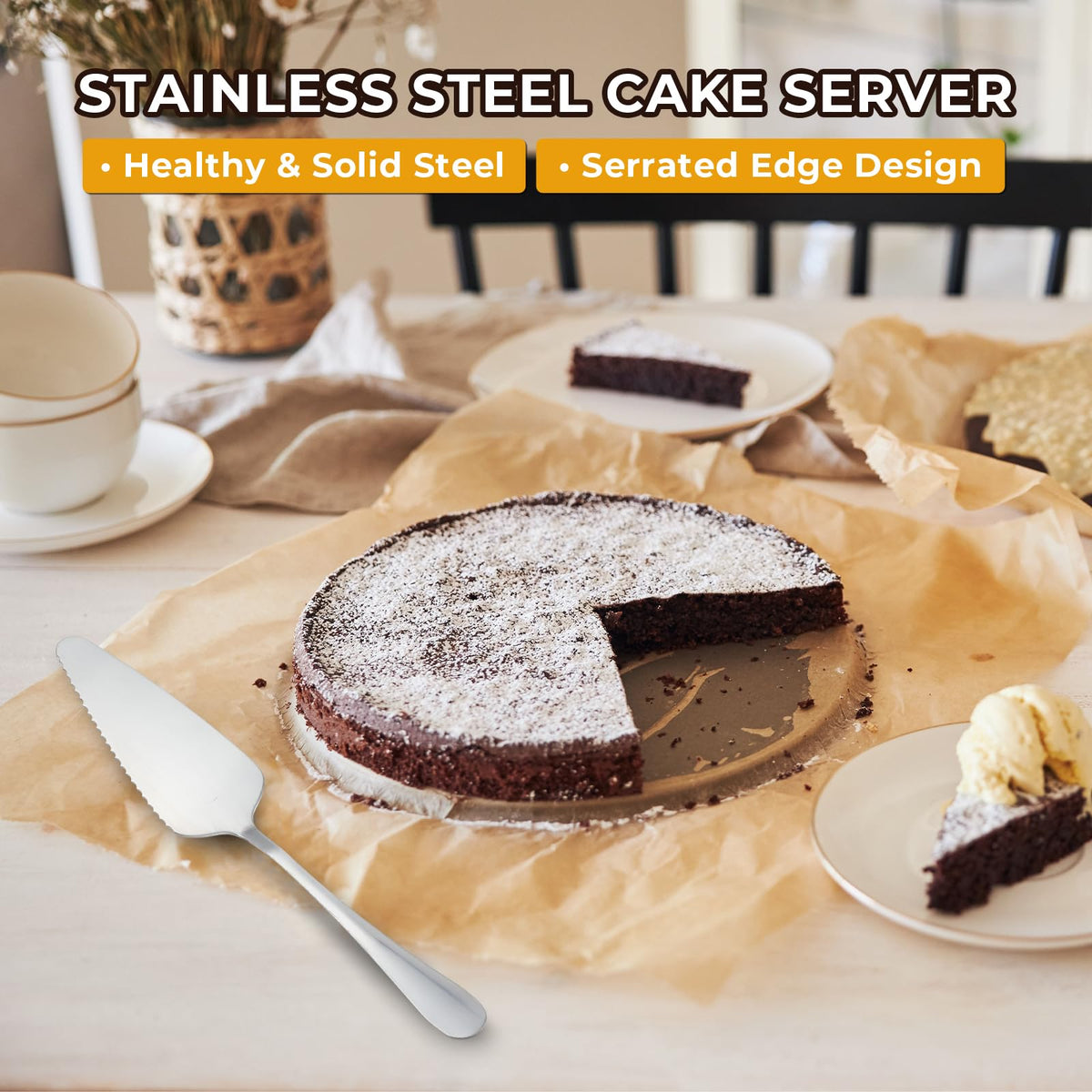 Tobeelec Cake Server Set, Stainless Steel, 9 Inches, Silver, 30 Pack