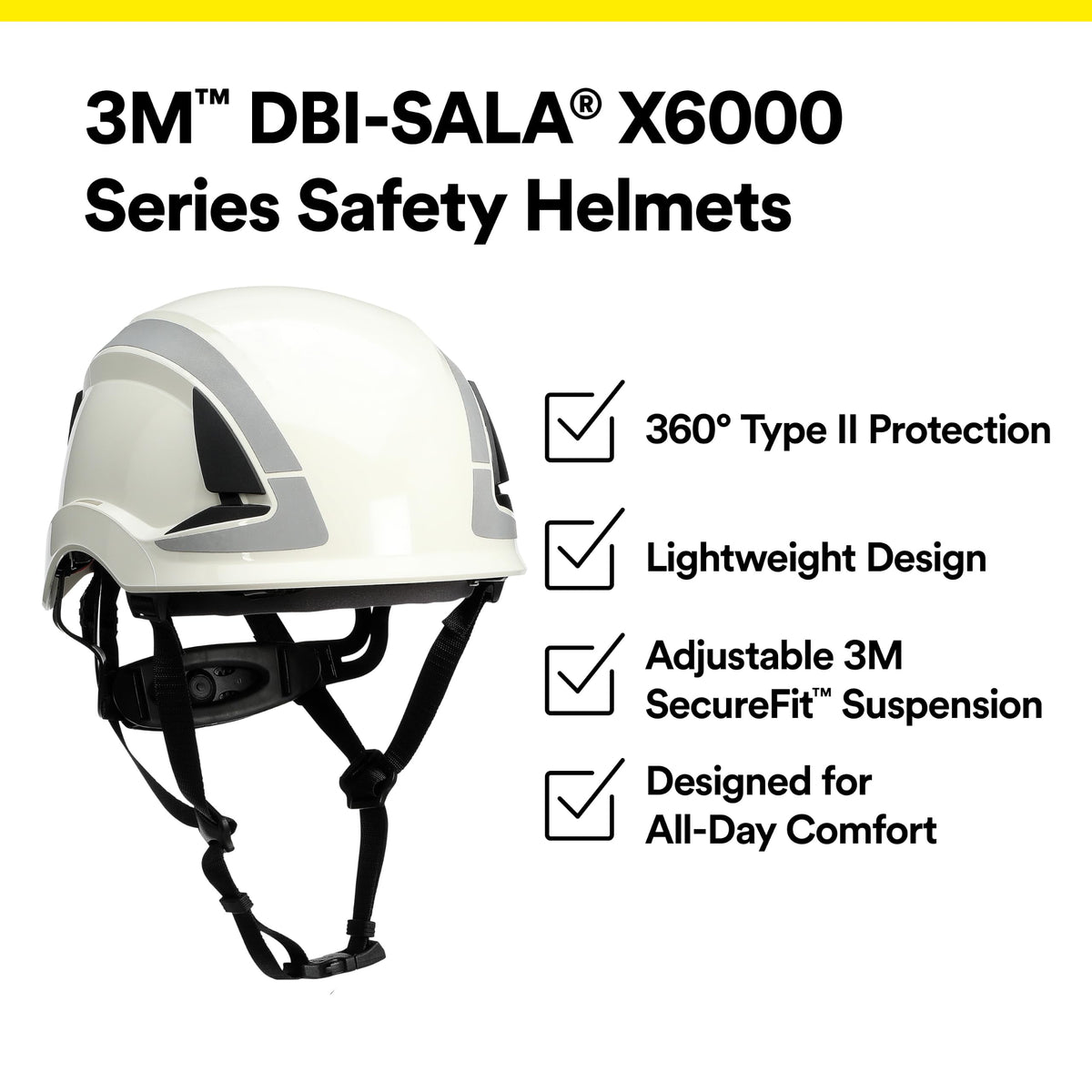 DBI-SALA Safety Helmet by 3M – Standard, Acrylonitrile Butadiene Styrene (ABS), Black, Model X6012X-UV-A