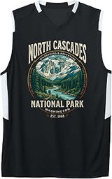 North Cascades National Park Washington Retro Mountain Badge Adult & Youth Basketball Jersey