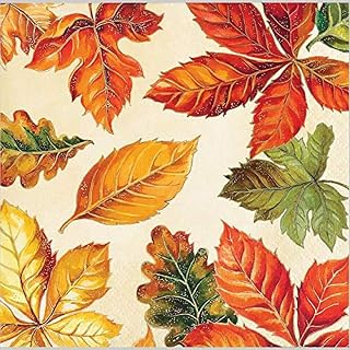 Creative Converting Fall Leaves Beverage Napkins, 5", Burgundy, Orange, Green, and Ivory