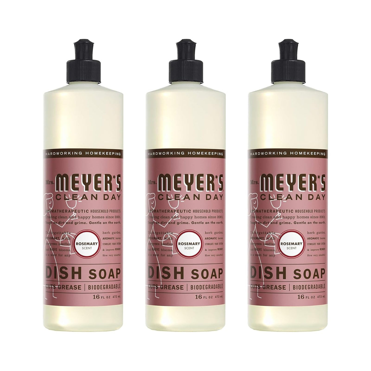 Mrs. MEYER'S 16 Fl Oz (Pack of 3) / Rosemary / A340 Dish Soap