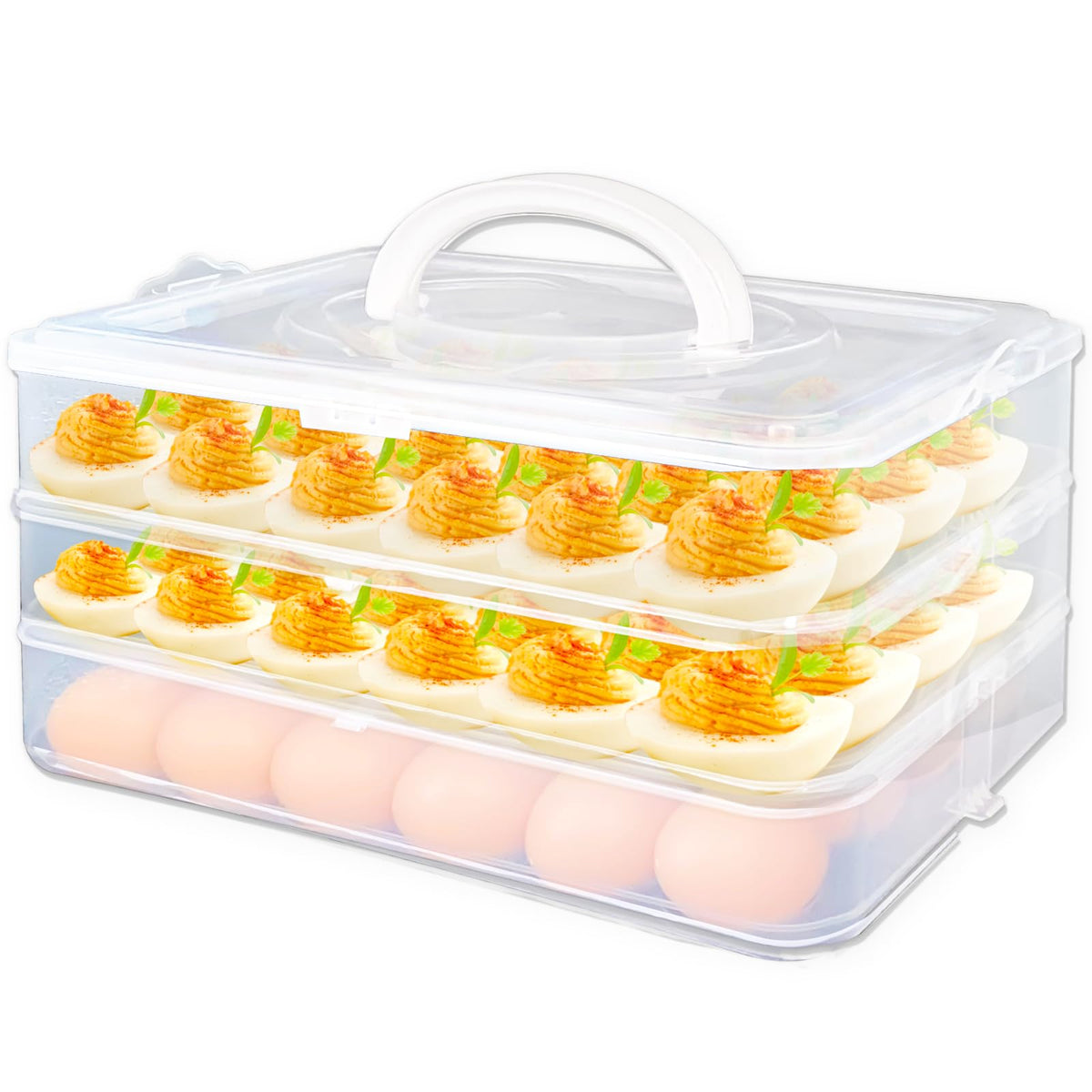 Jgalnim 3 Layer Egg Tray with Lid, Holds 72 Eggs, Clear Plastic