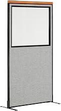 Global Industrial 36-1/4"W x 73-1/2"H Deluxe Freestanding Office Partition Panel with Partial Window, Gray