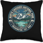 North Cascades National Park Washington Vintage Badge Throw Pillow