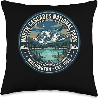 North Cascades National Park Washington Vintage Badge Throw Pillow