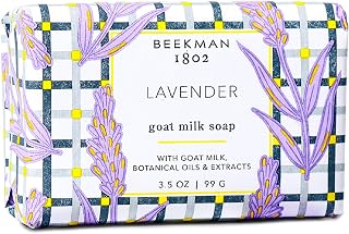 Beekman 1802 Goat Milk Soap, Lavender, 3.5 oz | Moisturizing Hand & Body Soap Bar with Shea Butter & Botanical Oils, Triple-Milled, Non-Drying, Made for Sensitive Skin