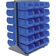Double-Sided Mobile Rack with (48) Blue Bins by Global Industrial – Alloy Steel, Gray, Model 550180BL