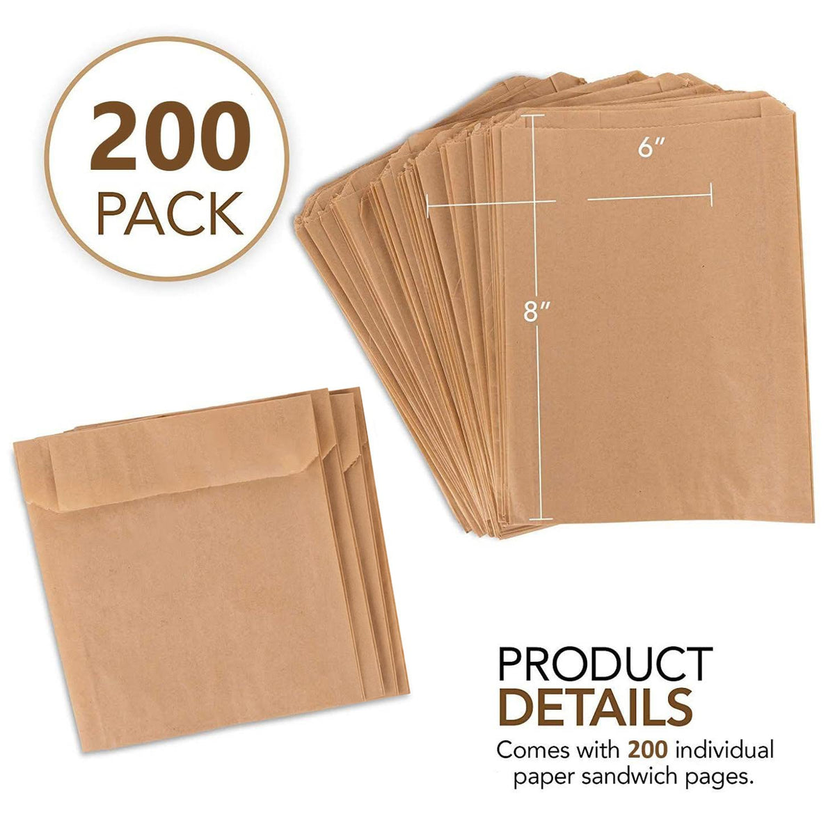 Paper Sandwich Bags Kraft Brown (200 Pack) by Stock Your Home – 200 Count, Paper, Brown, Pack of 200