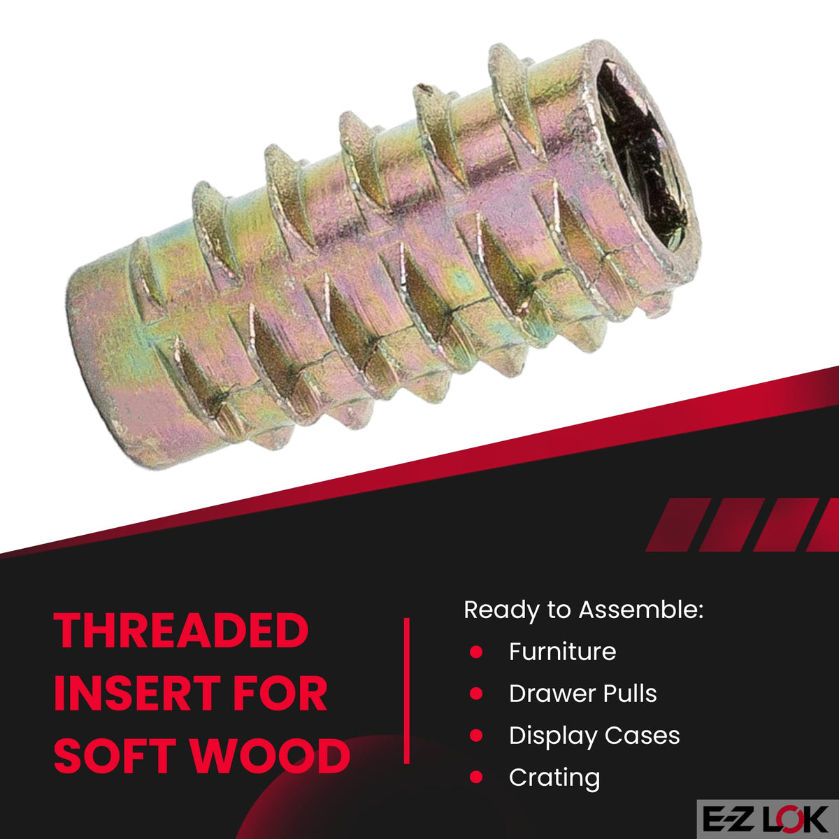E-Z LOK M6-1.0 Internal Threads, 0.789" Length / Gold / 20mm Length Threaded Inserts
