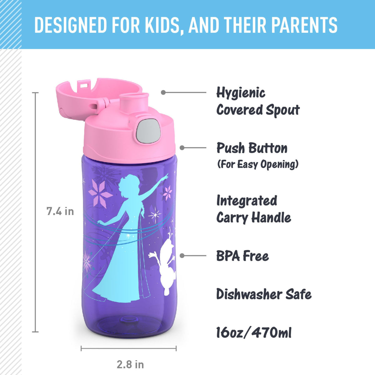 FUNTAINER 16oz Plastic Bottle with Spout Lid by THERMOS – 16 Ounces, Plastic, Frozen, Model GP4044FZ6