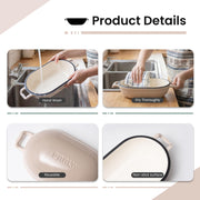 Frrly Enameled Cast Iron Dutch Oven, 5 Qt Oval Bread Pan with Lid, Latte