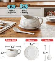 Lareina Ceramic Gravy Server, 24 Ounces, White Polka Dot