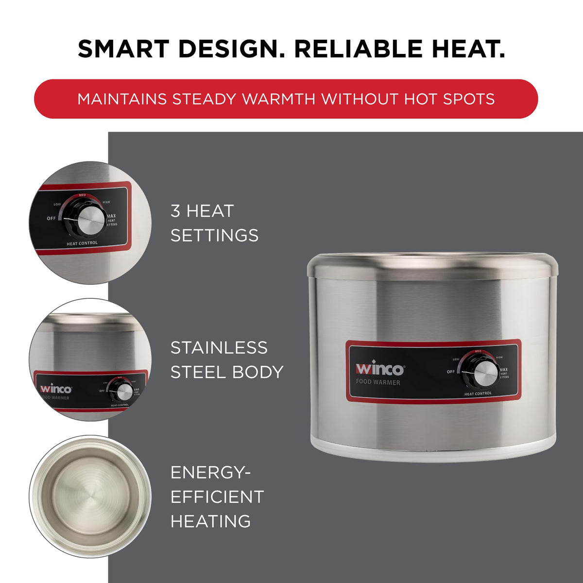 Winco 11 Quart / 750 W / Steel Food Warmers