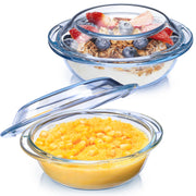 Nutriups Round Glass Casserole, 13oz with Lid and Handles, Clear