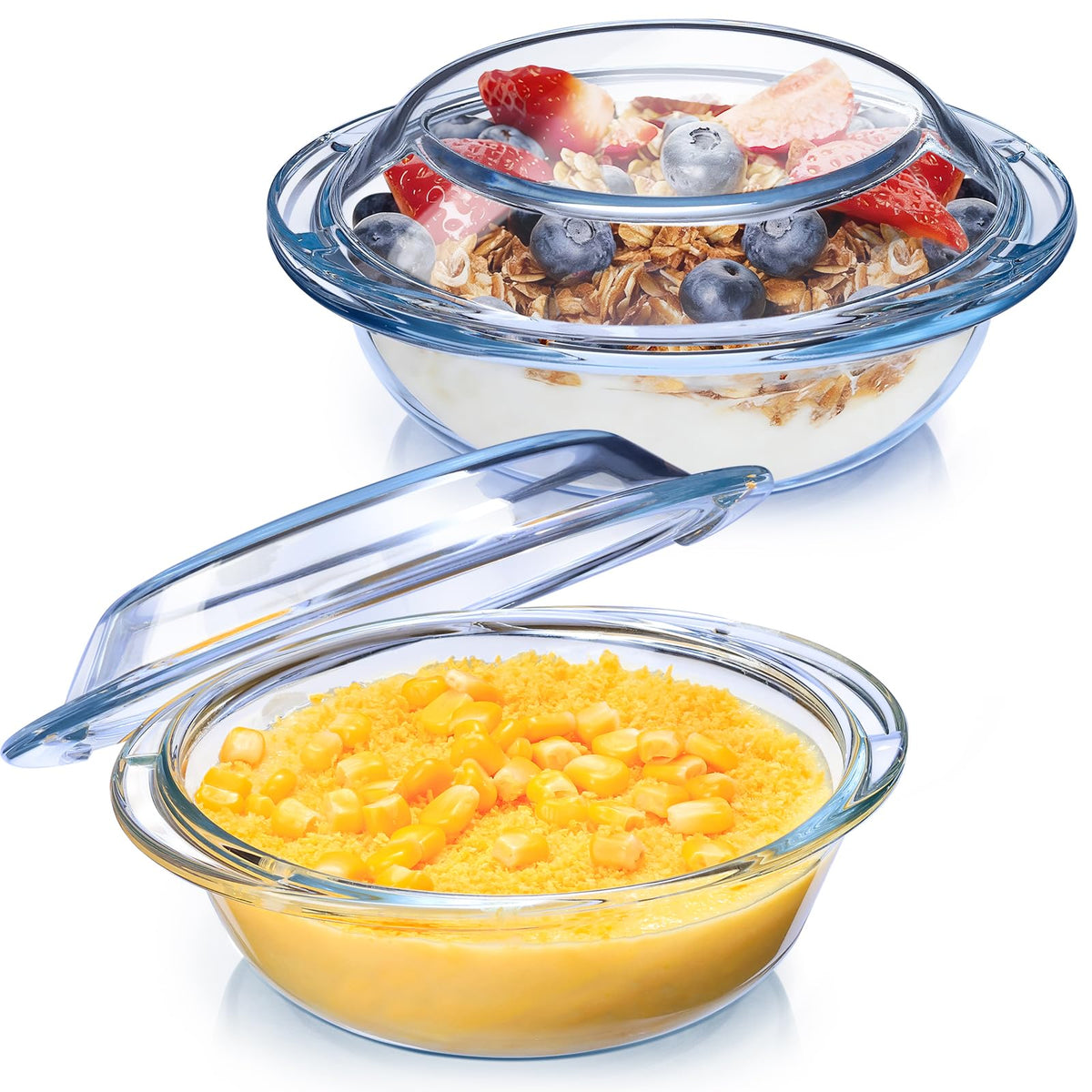 Nutriups Round Glass Casserole, 13oz with Lid and Handles, Clear