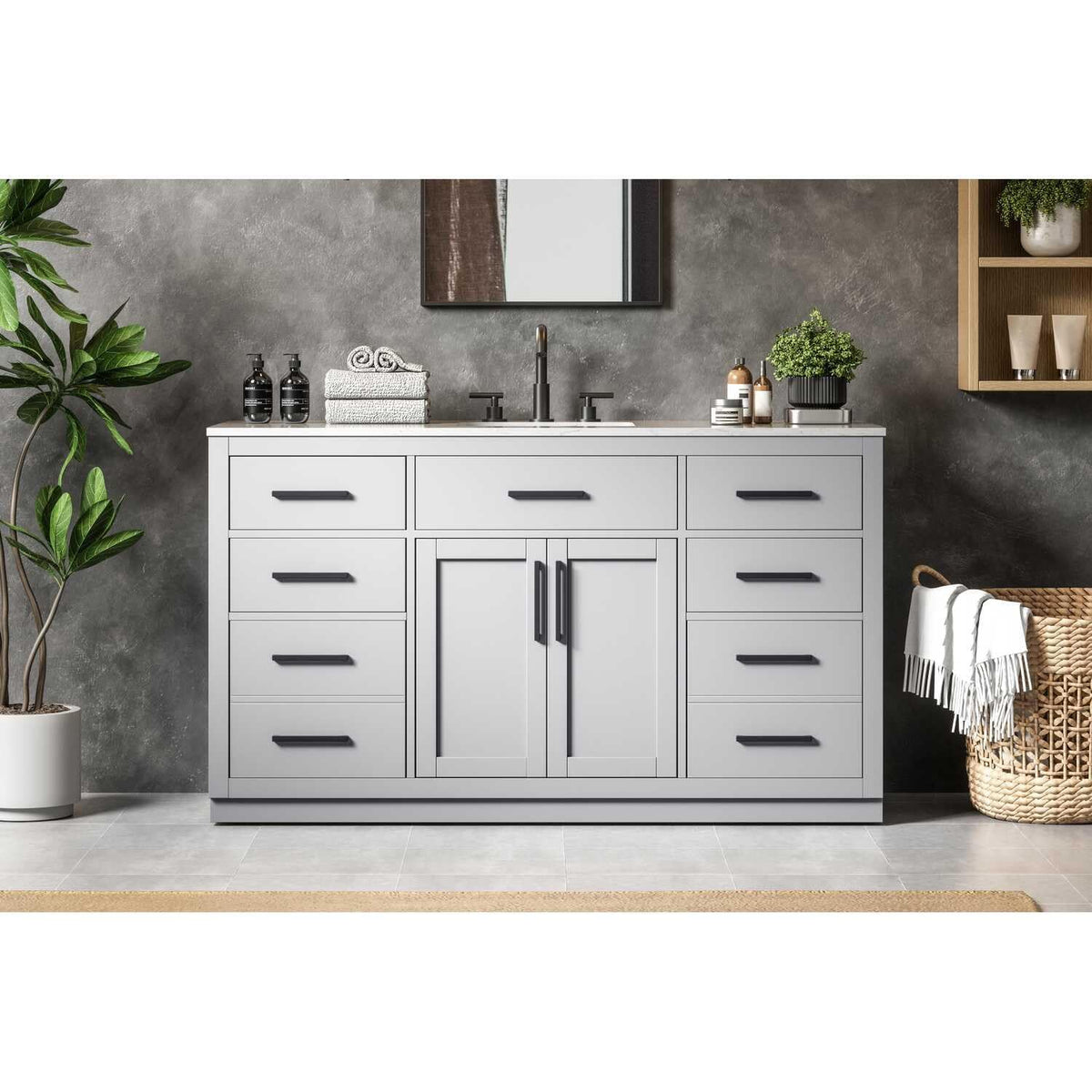 Alden Bathroom Vanity Grey by Lighting Design – Wood, Grey, Model VF29760GR