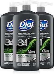 Dial Men 3-in-1 Body, Hair and Face Wash, Recharge, 23 Fl Oz, 3-Pack