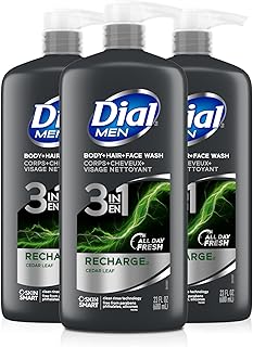 Dial Men 3-in-1 Body, Hair and Face Wash, Recharge, 23 Fl Oz, 3-Pack