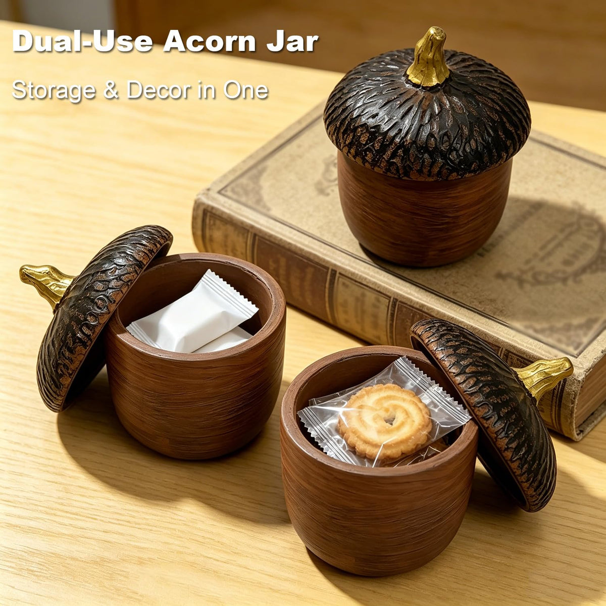 YRMLYMOP Acorn Resin Trinket Box, 4.13x3.34 Inches, Brown