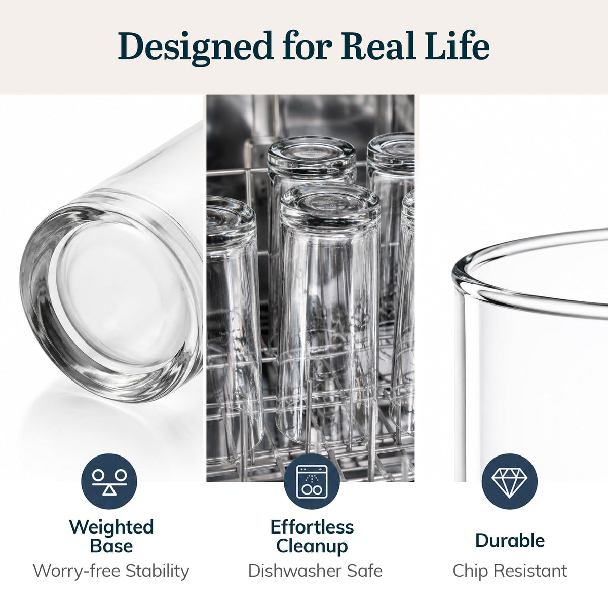 Heavy Base Drinking Glasses Set of by Libbey – 15.5 oz, 15.5 ounces, Glass, Heavy Base, Pack of 8