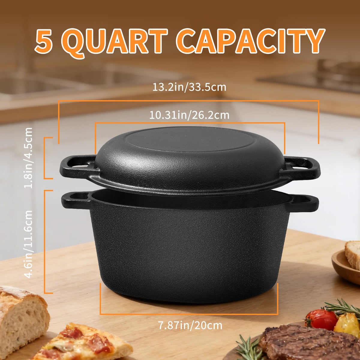 Asderote Cast Iron Dutch Oven Set, 5 Quart, With Bread Baking Tools