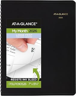 AT-A-GLANCE 2026 Planner, Monthly, 7" x 8-3/4", Medium, Easy Viewing Large Print, Black (70LP090526)
