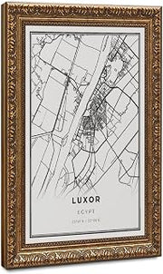 Luxor Egypt Map Print_ Modern Black And White Wall Art for Hallway Canvas Wall Art Poster Print Gift Hanging Retro Gold Frame 16" L X 24" W