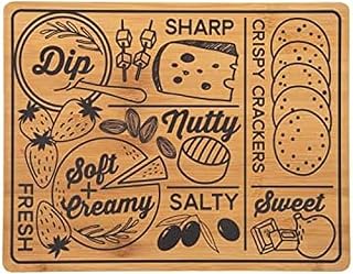 Farberware Bamboo Cutting Board 11x14 Inch with Charcuterie Pattern - Reversible Kitchen Cutting Board for Chopping, Slicing, Cheese and Meat Serving Board with Recessed Handles
