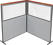 Global Industrial 60-1/4"W x 73-1/2"H Deluxe Freestanding 2-Panel Corner Divider with Partial Window, Gray