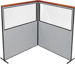 Global Industrial 60-1/4"W x 73-1/2"H Deluxe Freestanding 2-Panel Corner Divider with Partial Window, Gray