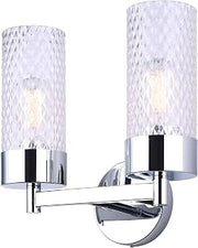 Canarm Eden 2-Light Vanity Fixture, Chrome Finish, Diamond Textured Glass, Up or Down Mount, Modern Lux Bathroom Lighting, 60W Type A, Above Mirror Makeup Light