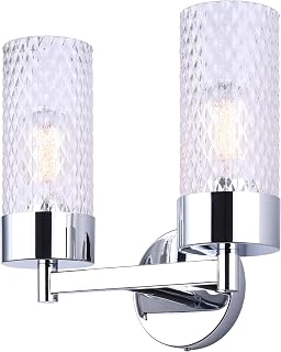 Canarm Eden 2-Light Vanity Fixture, Chrome Finish, Diamond Textured Glass, Up or Down Mount, Modern Lux Bathroom Lighting, 60W Type A, Above Mirror Makeup Light