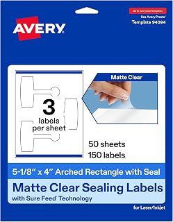 Avery Printable Sealing Labels, 5-1/8" x 4", Matte Clear Film, Sure Feed Technology, Print-to-The-Edge Capability, Laser/Inkjet Printer Compatible, 150 Total
