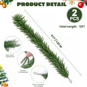 ZUKONROS Norfolk Pine Garland, 6FT Artificial Evergreen, Green 2 Pack