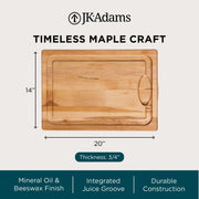 J.K. Adams Maple Wood Cutting Board, Juice Channel, 20 x 14 Inch