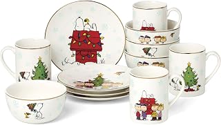 Lenox 899126 Peanuts Gang Dessert Set for 12, 12-Piece Dinnerware Set, Plates and Bowls
