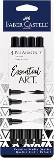 Faber-Castell Pitt Artist Pens Essential Set - 4 Black Markers, Variety of Nibs