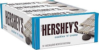 HERSHEY'S Cookies 'n' Creme Candy Bars, 1.55 oz, 36 Ct | Creamy white creme candy bars with crunchy cookie bits, bulk packed for Parties, Sharing and Snacking.