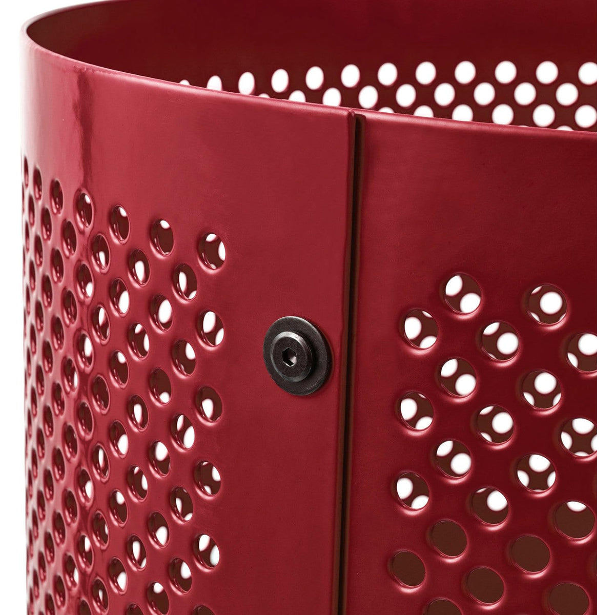 Outdoor Perforated Steel Trash Can with Flat Lid by Global Industrial – Steel, Red, Model 261925RD