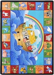 Joy Carpets Kid Essentials Inspirational Noah's Alphabet Animals Area Rug, Blue, 5'4" x 7'8"