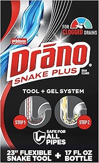 Drano Snake Plus Tool and Gel System, Drain Snake with Drain Clog Remover Gel, Unclogs and Removes Hair and Blockages, Commercial Line 16 Fl oz and 23 Inch Tool