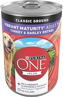 Purina ONE Plus Senior Wet Dog Food, Turkey & Barley, (12) 13 oz Cans