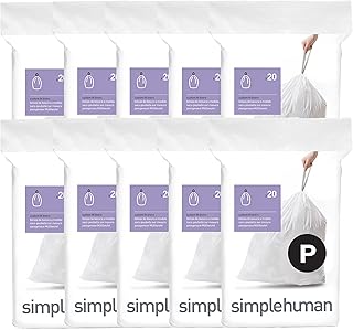 simplehuman Code P 200 Count Custom Fit Liners, Drawstring Kitchen Trash Bags, One-by-One Mess-Free Dispense, Extra Thick & Double Seamed, 50% PCR Plastic, 50-60 Liter / 13-16 Gallon, White