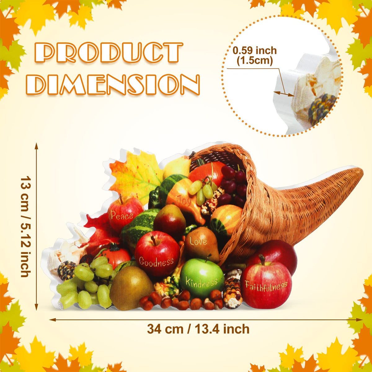 Amyhill Thanksgiving Cornucopia Centerpiece, Wood Fruit Design, 13.39 x 5.12 Inch